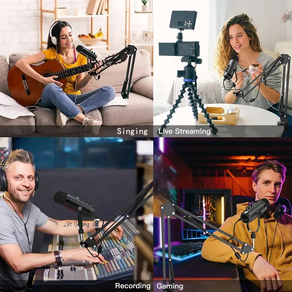 Haomuren USB Podcast Microphone Kit – Professional Condenser Mic with Boom Arm for Streaming & Recording