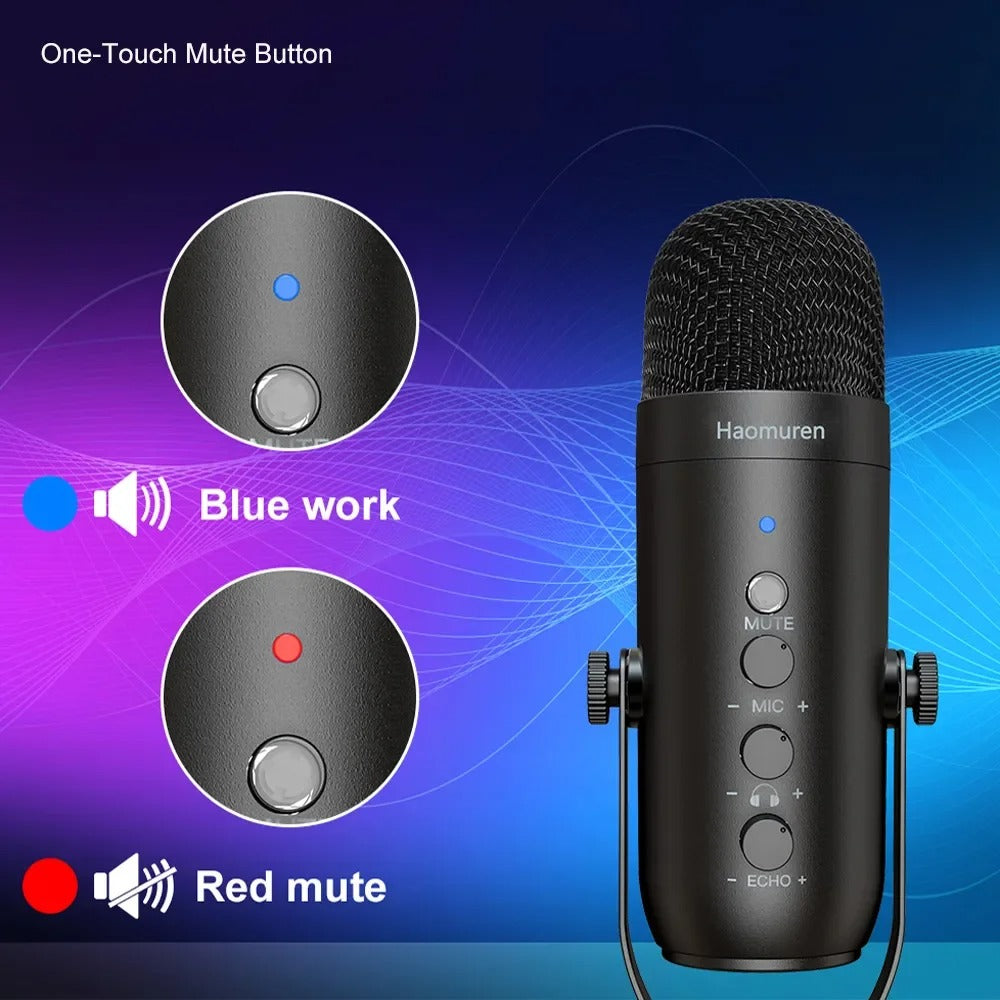 Haomuren USB Podcast Microphone Kit – Professional Condenser Mic with Boom Arm for Streaming & Recording